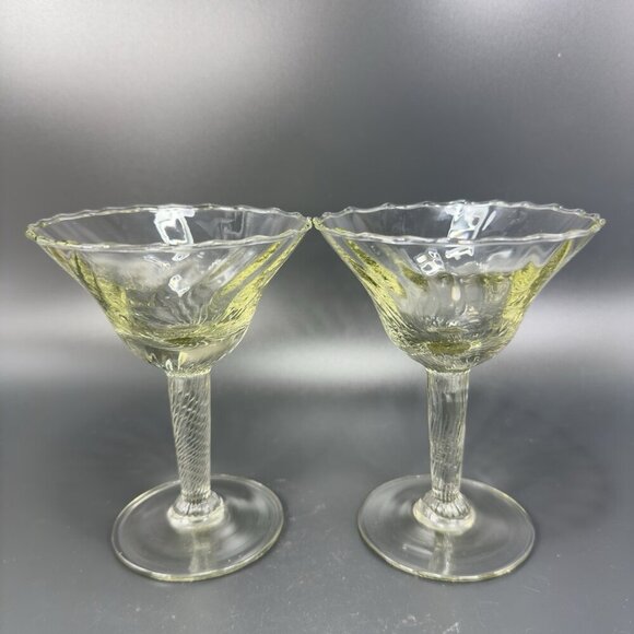Vintage Venetian Barware Glasses Clear Optic Italian Glass Martini Cups Set 2 - Picture 11 of 13